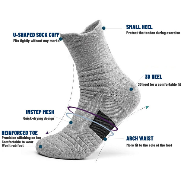WRELS Athletic Running Socks No Blister Cushion Moisture Wicking Socks for Cycling Sport Crew Socks Arch Support Cushioned Socks