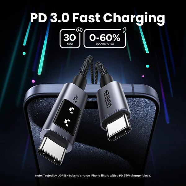 ខ្សែសាក UGREEN UNO PD100W USB C សាកលឿន ប្រភេទ C ទៅ Type C សម្រាប់ iPhone Air/17/16 Samsung S26/25 iPad MacBook ទំហំ 0.5-3M