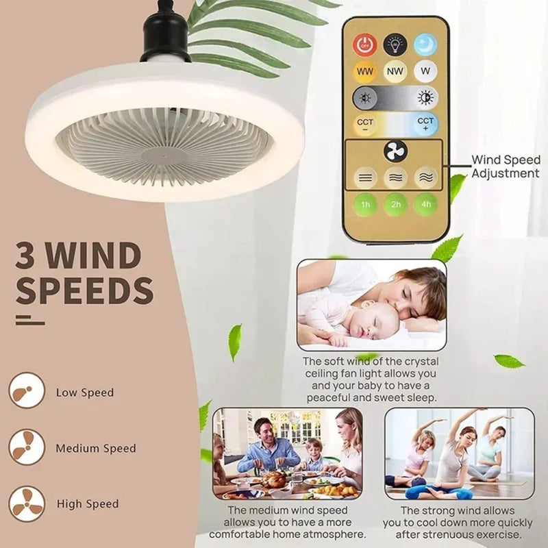 កង្ហារពិដាន JOYON 3In1 ជាមួយចង្កៀងបំភ្លឺ E27 មូលដ្ឋានបំលែងជាមួយឧបករណ៍បញ្ជាពីចម្ងាយសម្រាប់បន្ទប់គេងរស់នៅផ្ទះស្ងាត់ Ac85-265v