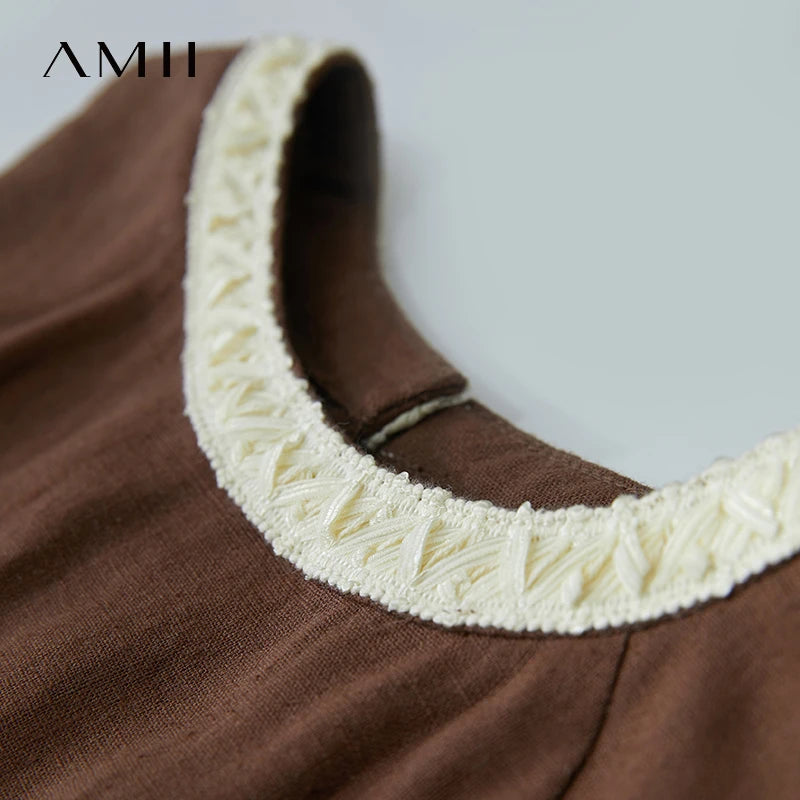 AMII Holiday Summer Vest Women 2026 Round Neck Solid Stitching Textured Ribbon Loose Vests Female Fashion Office Lady 12552045