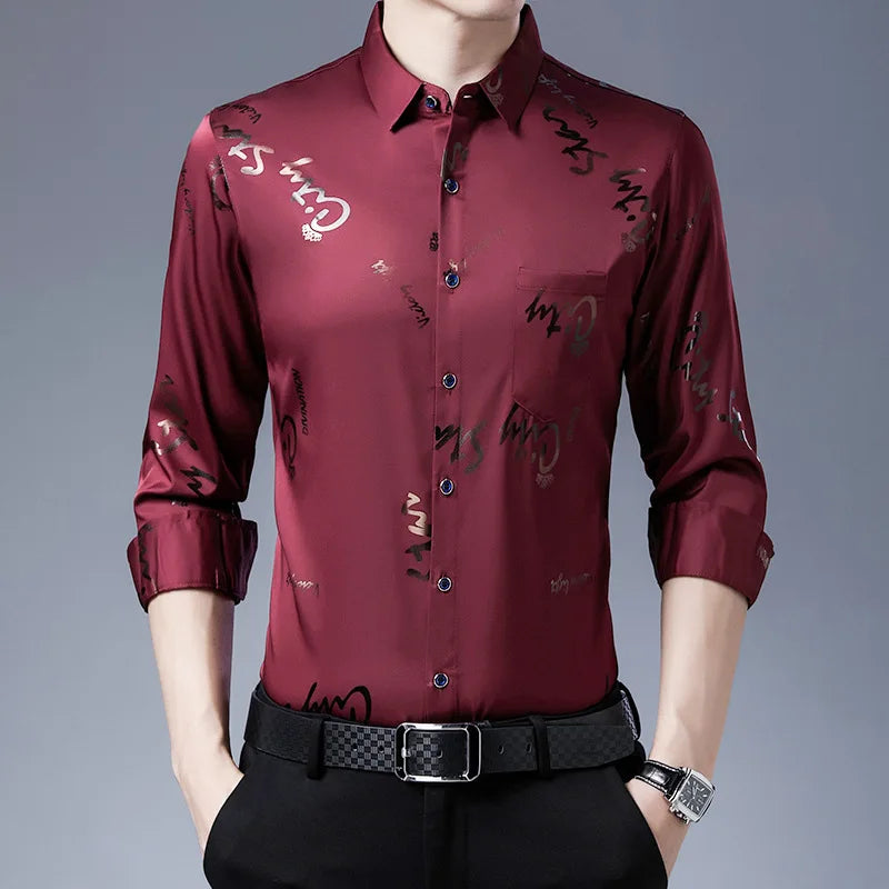 2026 Men's Casual and Fashionable Long Sleeved Printed Shirt, Non Ironing and Wrinkle Resistant Business Top. Asian sizes M–4XL