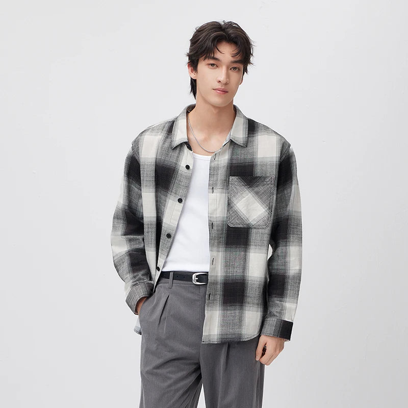 Semir Versatile Shirt Men Long Sleeve Cotton Plaid Loose Fit Lapel Casual Commute Fashion Top 2026 Spring Stylish Wear