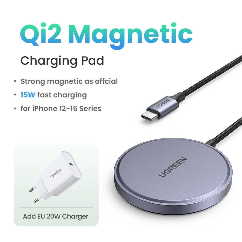 UGREEN 15W Magnetic Wireless Charger For iPhone 16 17 Pro Max Magnet Induction Charger Qi2 for Magsafe Wireless Charging Pad