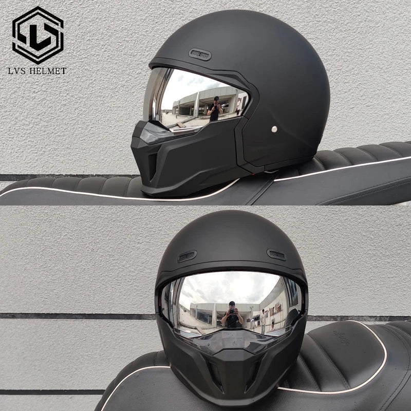 LVS-601 motorcycle retro helmet modular detachable combination full helmet semi covered pilot helmet scooter off-road DOT
