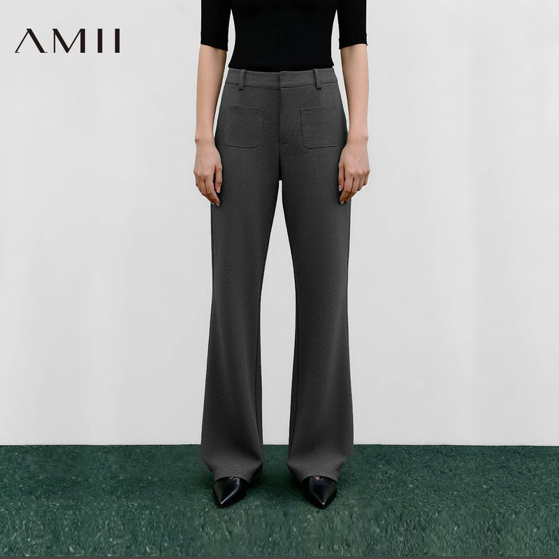 Amii Flare Pants 2026 Autumn New Retro Commuter Elastic Wide Leg Pants Pocket Knitted Casual Versatile Women's Trousers 12623063