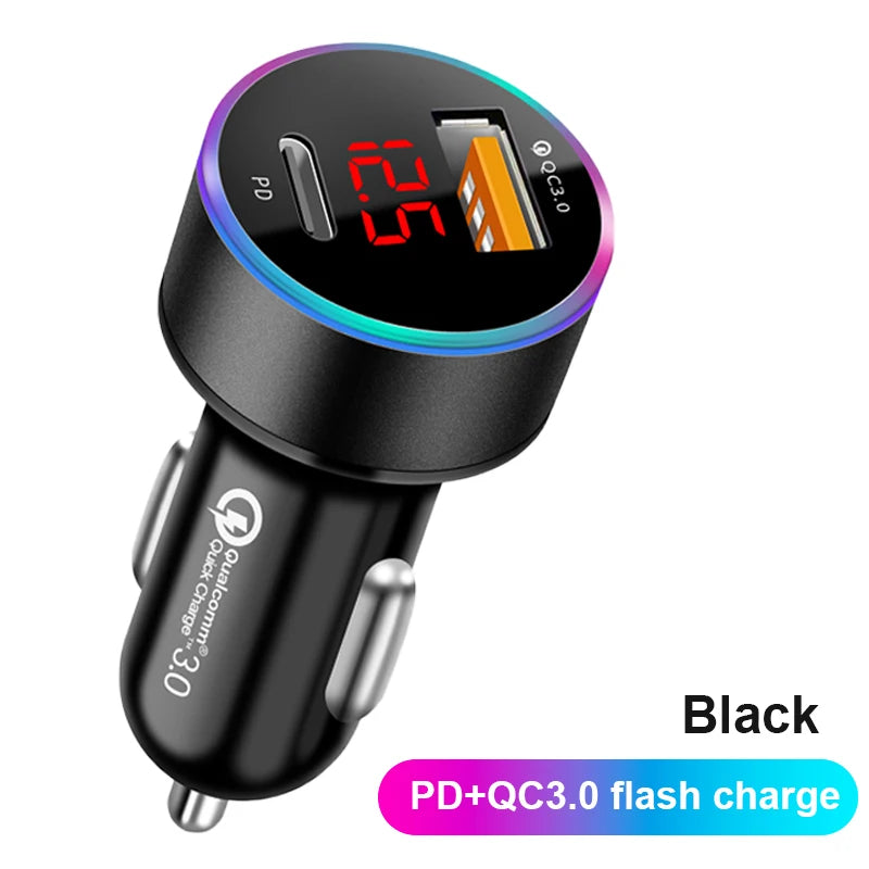 SEAMETAL USB C Car Charger 20W 2 Ports PD2.0 QC3.0 Digital Display Car Phone Charger For iPhone Samsung Quick Charging Adapter