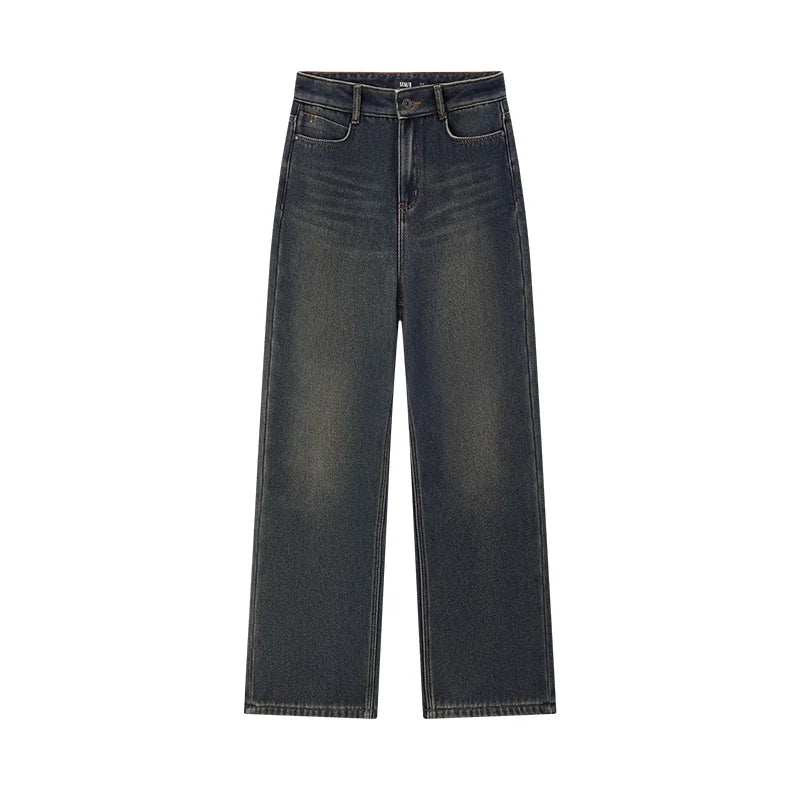 Semir Wide Leg Jeans Loose Fit Fleece Lined Women 2025 Winter Retro Style Casual Fashion Long Denim Comfortable Pants