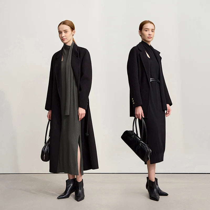 Amii Dress For Woman 2025 Winter New Solid Color Loose Elastic Wool Long Dresses Elegant Hollowed-out Female Clothing 12554076