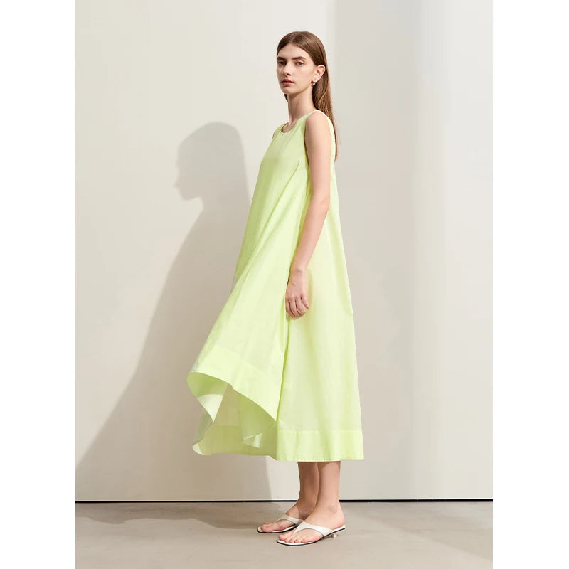 រ៉ូបវែង Amii Minimalism សម្រាប់នារី រដូវក្តៅ ឆ្នាំ២០២៦ រ៉ូបថ្មី កអាវ O-Neck ដៃអាវគ្មានដៃ រាងមិនទៀងទាត់ រ៉ូបរាងអក្សរ A រលុង ឆើតឆាយ 12452024