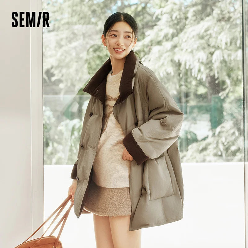Semir Mid Length Down Coat Elegant Retro Style Women 2025 Winter Raglan Sleeve Thick Warm Daily Casual Fashion Outerwear