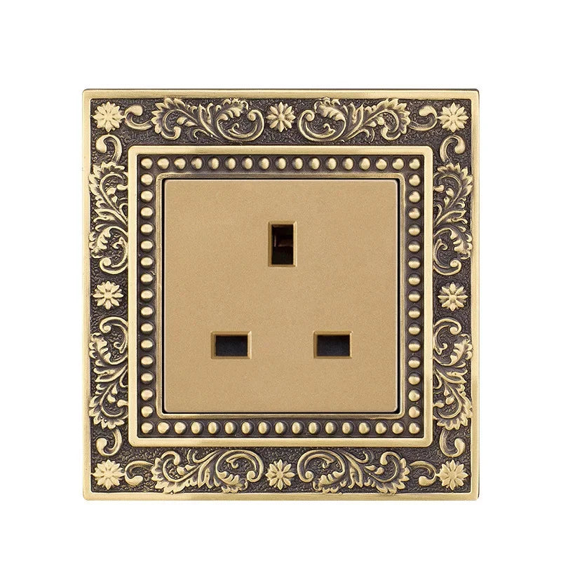 Luxury European retro Metal Button Switch panel,EU France Standard copper Wall socket,Universal light home switch power outlet