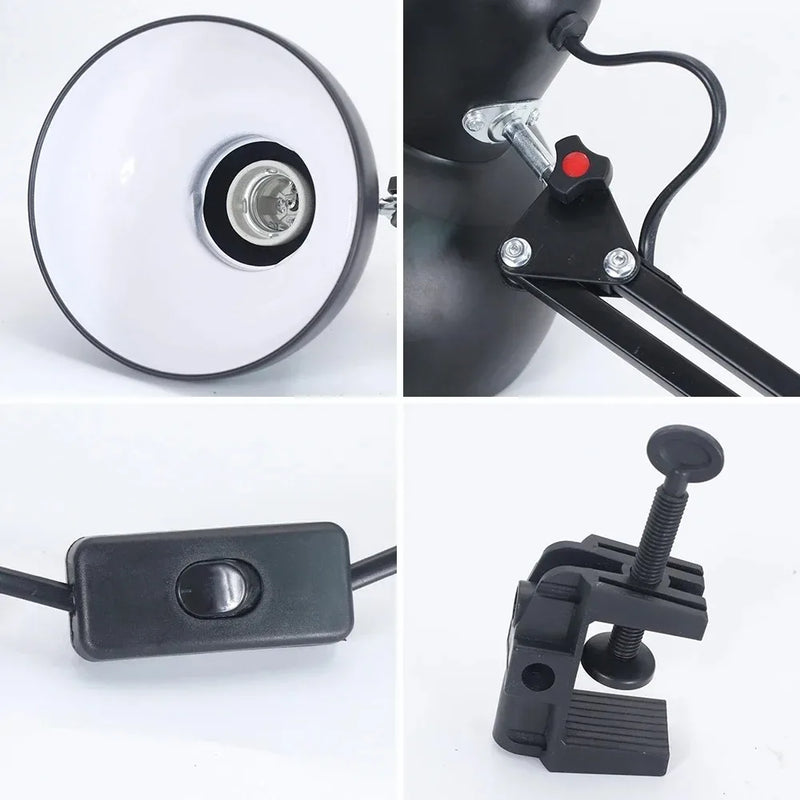 1/6/12Pcs Durable Foldable Desk Lamp Clip on Telescopic Eye Protection Retro Bedroom Study Table Lamp Home Decor for E27 Bulb