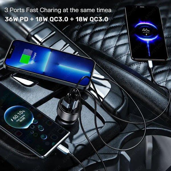 ឆ្នាំងសាករថយន្ត USB 72W QC 3.0 PD 3.0 SCP អេក្រង់ LED USB សម្រាប់ទូរស័ព្ទ iPhone 13 14 Pro Max Samsung Xiaomi Huawei IPad