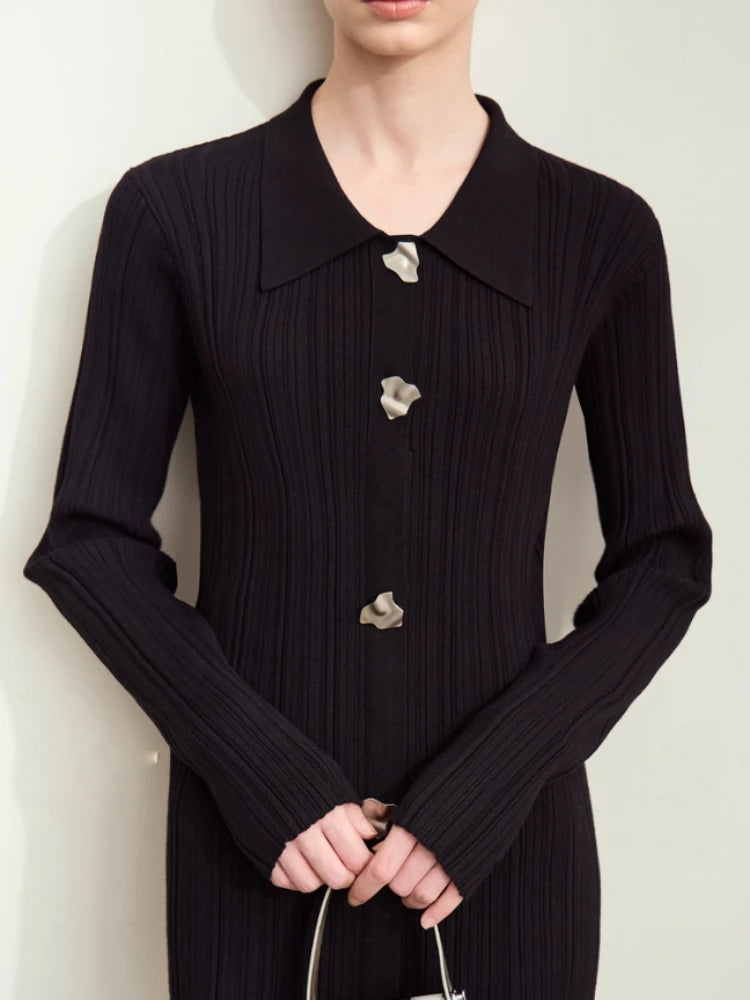 រ៉ូប Amii Minimalism Elegant Women Dress រដូវស្លឹកឈើជ្រុះឆ្នាំ ២០២៥ រ៉ូបថ្មី Retro Slim Dress សម្រាប់នារី អាវក្រៅប៉ាក់ធ្វើពីក្រណាត់រឹង 12443090
