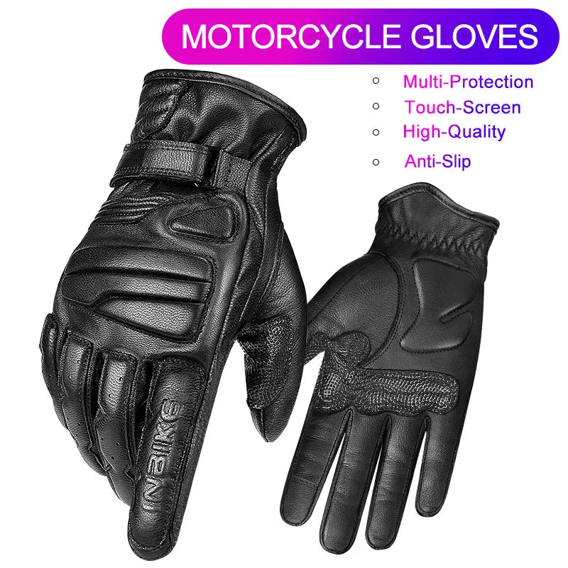 INBIKE Soft Genuine Leather Motorcycle Gloves for Men Motorbike Gloves Touch Screen  Soft Motocross Gloves Thickened Pad Gloves
