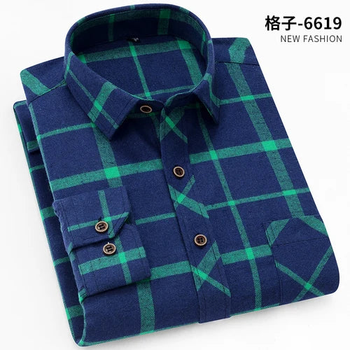 2026 New Men's Long Sleeved Shirts, Autumn Classic Plaid Shirt, with Single Breasted Lapels Camisas 17 Color Grid To Choose From