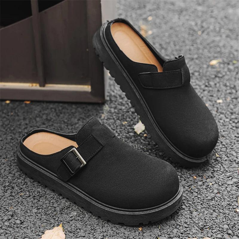 Men's slip on casual slippers summer anti-slip soft-sole breathable lightweight outdoor walking slippers fashion half slippers