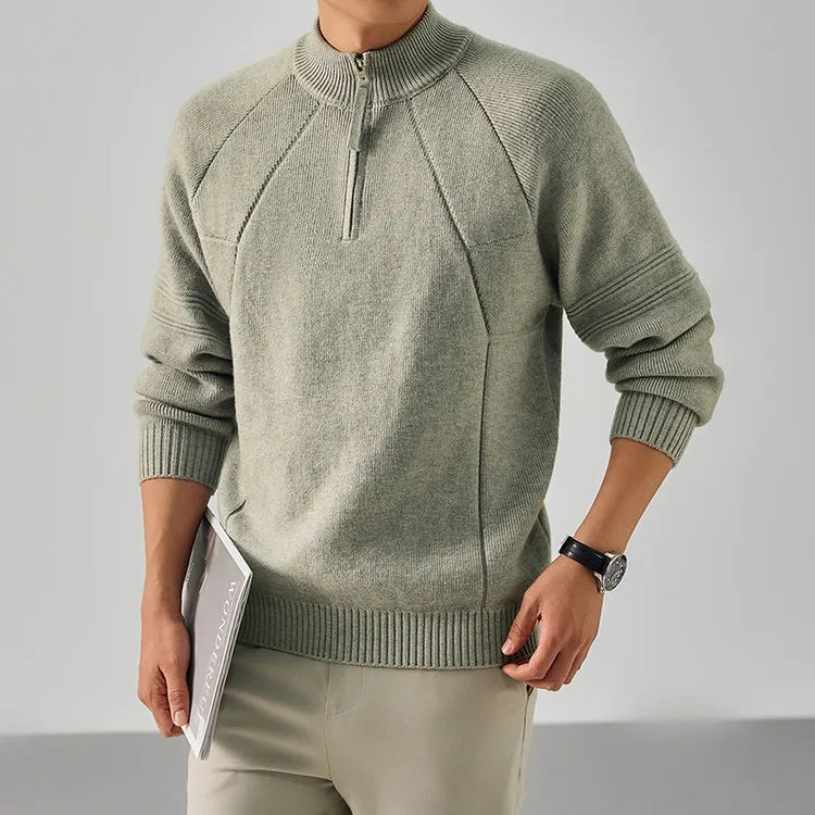 Men's 850g Thickened Semi-Zip Knit Sweater - Light Gray (Green/Charcoal/Black) S-XL Thick Knit Half High-neck Pullover