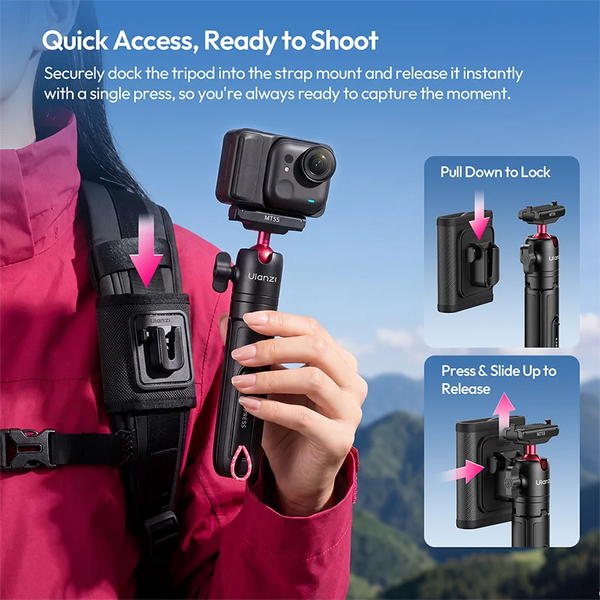 ជើងទ្រកាមេរ៉ា Ulanzi MT55 SnapGo Mini Selfie Stick សម្រាប់ Go Ultra DJI Action 6 ជើងទ្រកាមេរ៉ាម៉ាញេទិក ដែលអាចលៃតម្រូវបាន 360° 4 ផ្នែក
