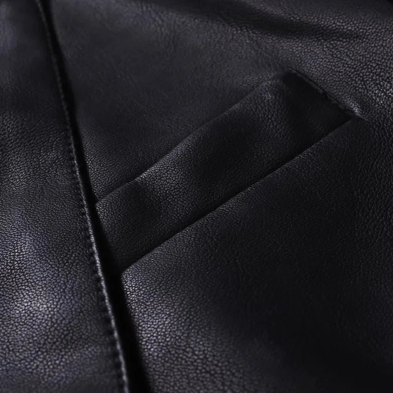 2026 New Men's Black Leather Jacket, Fashion Hooded Trench Coat, Asian Size Motorcycle PU Blazers Outwear Man Thicken Overcoat
