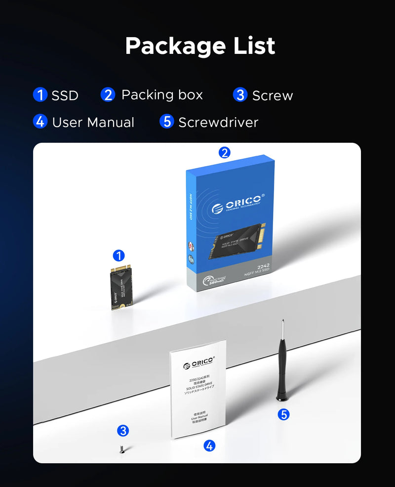 ORICO M.2 SATA3.0 SSD 2242 TLC NAND SATA III 6Gbps Internal M.2 SSD NGFF State Drive for Desktop Laptop Notebook Y20M