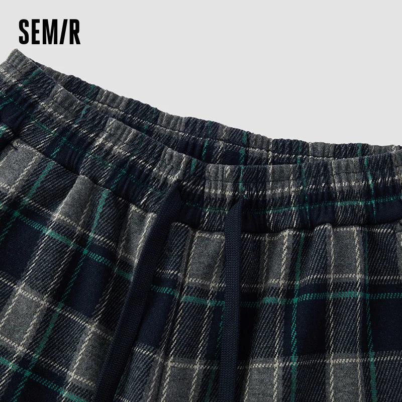 Semir Casual Pants Women Winter Plaid Fleece Lined Long Pants Loose 2025 Salt-Style Lazy Retro Trendy Wide Leg Women'S Clothing