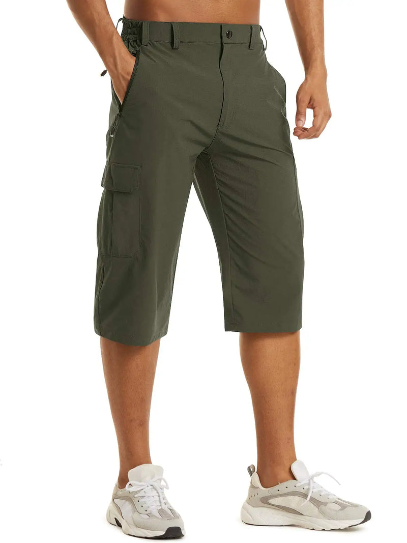 TACVASEN Mens Cargo Below Knee Length 3/4 Long Shorts Summer Breathable Outdoor Capri Pants Twill Work Pants With Multi Pocket