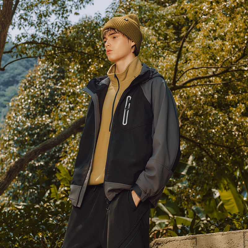Semir Jacket Men Winter Fleece Lined Loose Hooded Outerwear 2025 New Outdoor Cycling Color Block Top Fashion Trendy