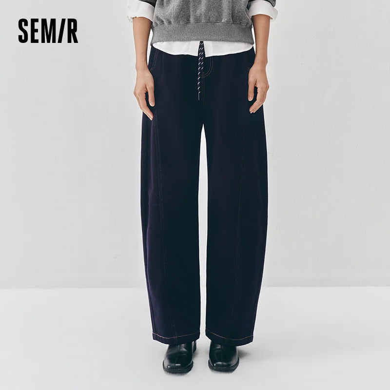 Semir Women Jeans Loose Fit Barrel Leg Full Length Soft Touch 2026 Winter Comfort Fit Denim Fabric Everyday Style