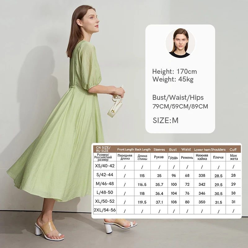 រ៉ូបការិយាល័យ AMII Minimalist សម្រាប់នារីរដូវក្តៅ ឆ្នាំ២០២៥ ដៃអាវរាងចង្កៀង V-neck រ៉ូបប៉ាក់រលុង ម៉ូដសម្រាប់នារី 12522090