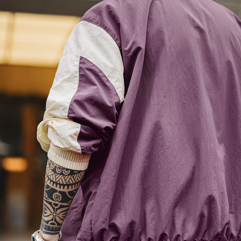 អាវក្រៅ Maden Vintage Splice Racing Jacket បុរសសម្រាប់រដូវផ្ការីក ប៉ាក់ខាងក្រៅ រចនាបថម៉ូតូ អាវក្រៅ Zip-Up Lapel ធម្មតា ពណ៌ខៀវ