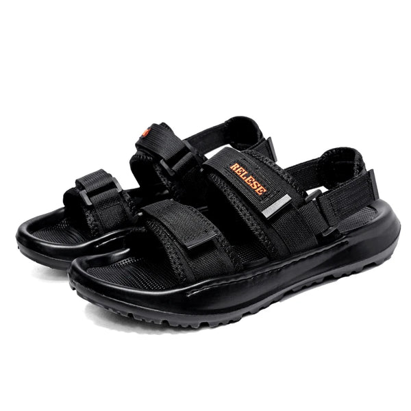 Men Adjustable Beach Sandals Thick Soles Summer Open Shoes Casual Sports Slippers Hoop & Look Soft Comfortable Walking