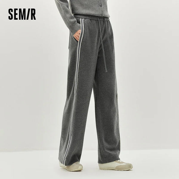 ខោ Semir សម្រាប់នារី រចនាបែប Ruffle Trim Colorblock Wool ជើងធំ រលុង ទំហំ 450G 2026 ខោសាមញ្ញ ក្តៅ និង ឆើតឆាយ