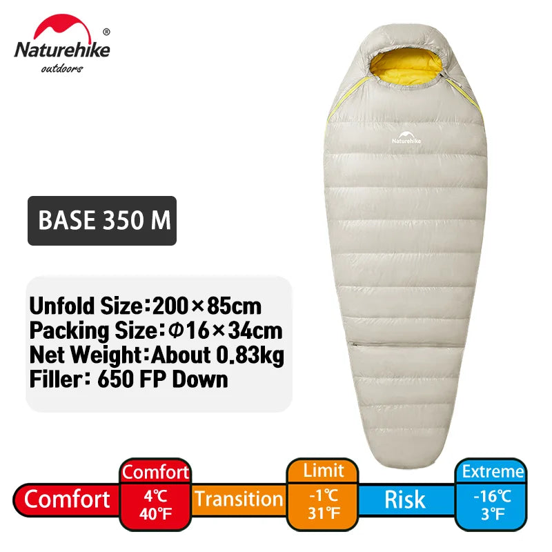 Naturehike Snow Bird Base Sleeping Bag -16℃ Cold-Proof Outdoor Hiking Breathable Mummy Camping Gear Windproof Fully Covered Tour