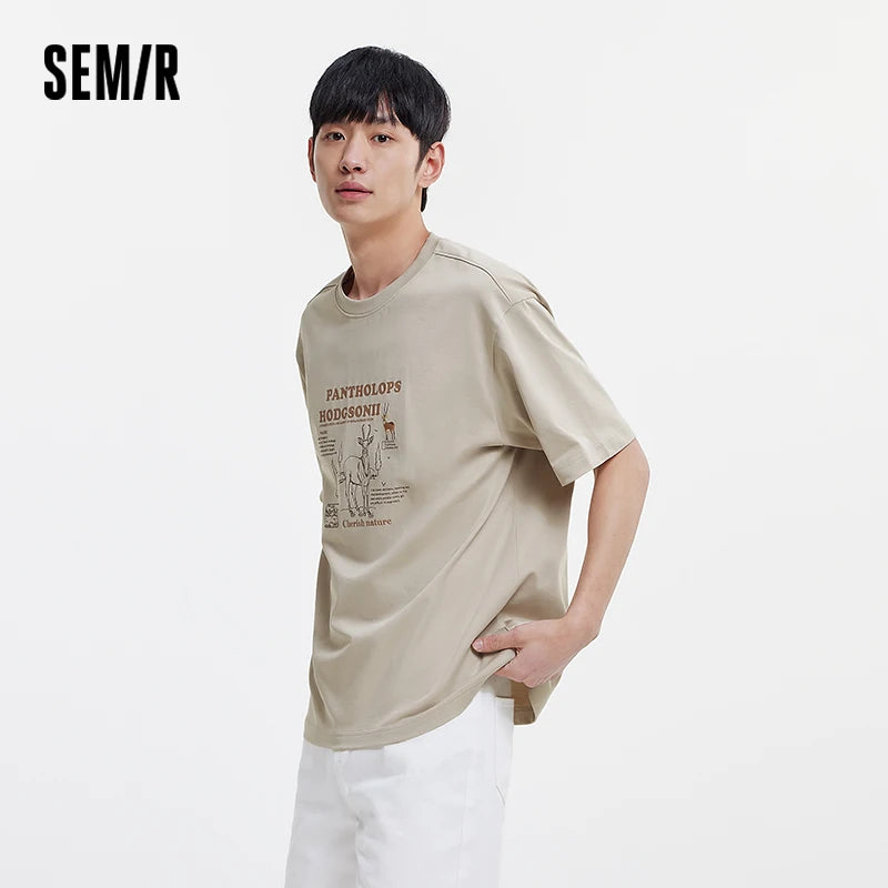 Semir Mens Tshirt 2026 Outdoor Style Letter Printed Loose Fit Fashion Casual Soft Daily Wear