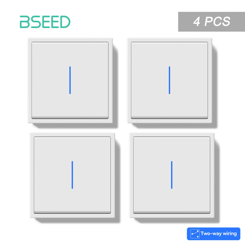 BSEED E Series 1/2/4/8 Packs 1Gang 2Way Button Light Switch Plastic Frame Wall Light Switch On Off For Stairs LED Backlight