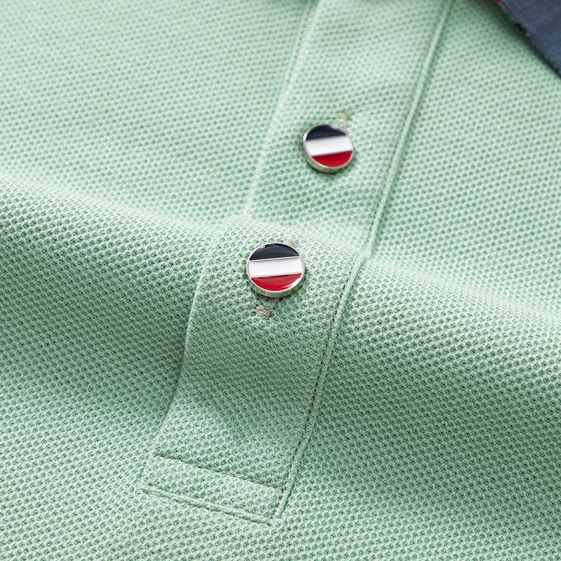 Trend 100%Cotton Man Long-Sleeved Polo Shirt Lapel Button Color Blocking Exquisite Pattern Embroidery Autumn New LeisureMenswear