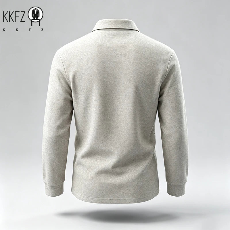New Mens Lapel Long Sleeve Polo Shirts Anti Wrinkle Soft Touch Fabric Slim Silhouette Office And Daily Wear Tops