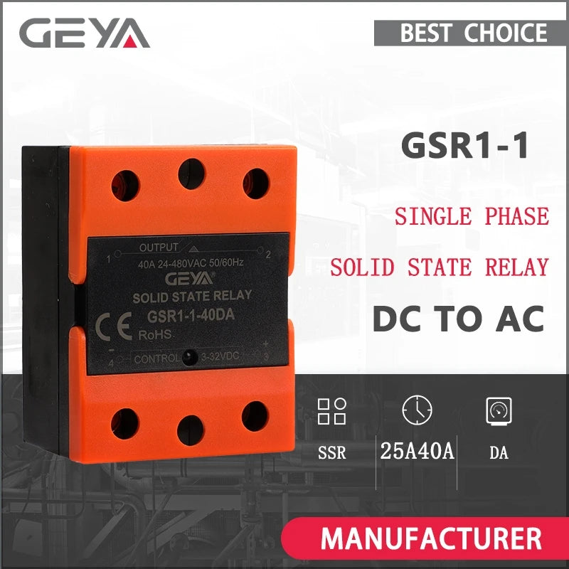 GEYA GSR1-1 Solid State Relay SSR Zero-crossing  Single Phase DC to AC SSR-25DA SSR-40DA High Performance