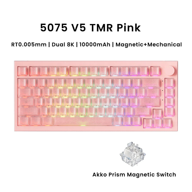 Akko Magnetic Keyboard 5075 V5 TMR 75% RT0.005mm Hot-swap Compatible with Magnetic/Mechanical Switches 8K ARGB Gaming Keyboard