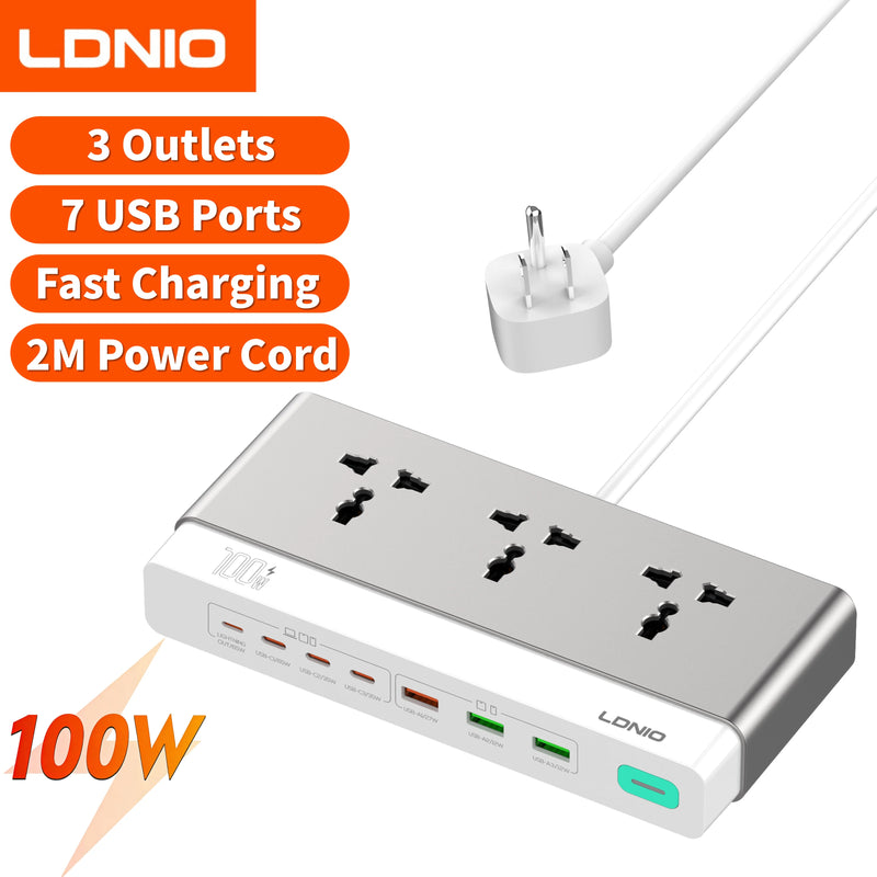 បន្ទះ ភ្លើង LDNIO 65W 13-in-1 ការពារ ការ ឡើង កម្ដៅ ខ្សែ បន្ថែម 2 ម៉ែត្រ រន្ធ ដោត ជា សកល EU KR UK US ដោត USB C ស្ថានីយ សាក ថ្ម លឿន