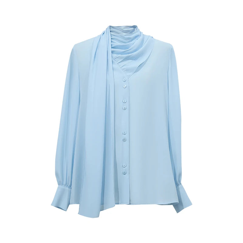 Amii Women's Blouse 2026 Autumn New V-Neck Elegant Long Sleeve Chiffon Top With Tie Neck Loose Flowy Shirt For Women 12653004