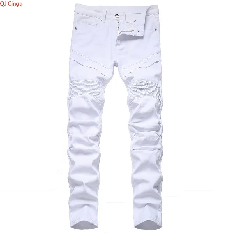 2026 Men's Blue Jeans, Gray Fashion Casual Trousers, Pleated Patchwork Decorative Denim Pants Asian Sizes 29-38, 40, 42.
