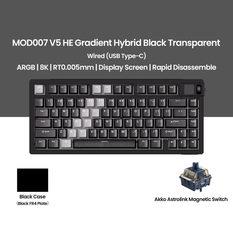 Akko MOD007 V5 HE Magnetic Keyboard with Display Screen 75% Rapid Trigger 0.005mm 8K RGB Gaming Mechanical Keyboard Aluminum CNC