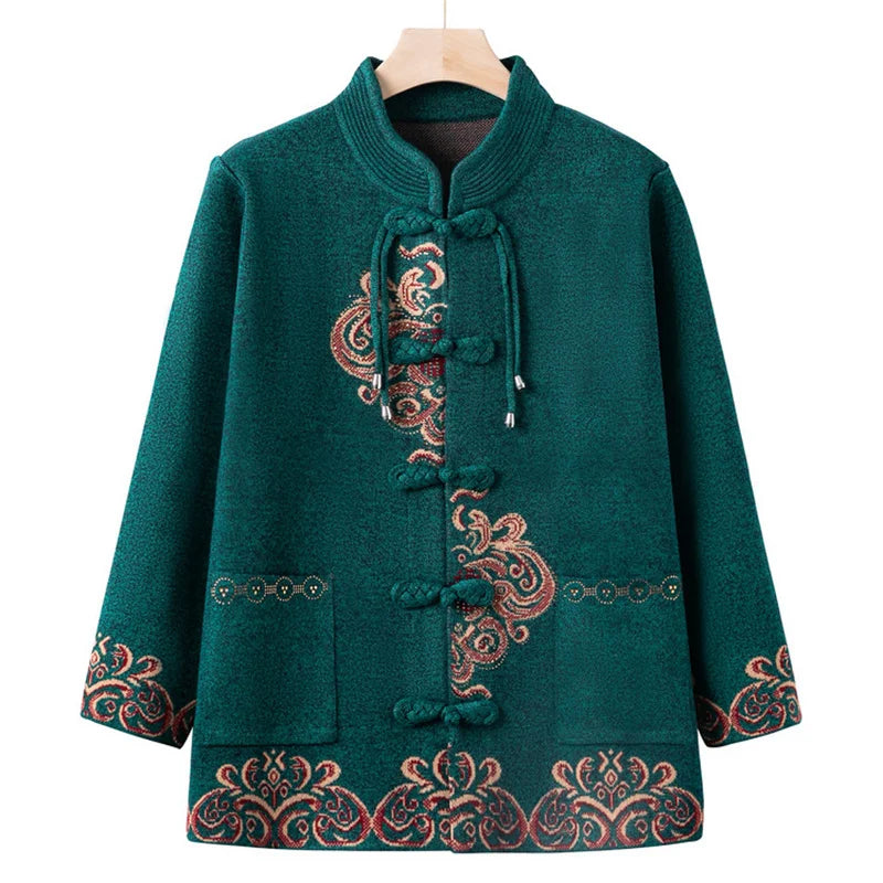 New In Coats & Jackets Vintage Printed Middle Aged Mother Spring Autumn Jackets China Style Women’s Coat Outerwears Grandma Top