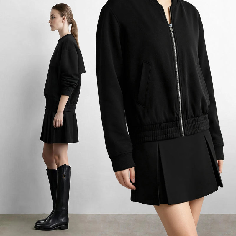 Amii Women Baseball Jacket A-Line Skirt 2 Piece Set Casual Commuter Mini Skirts Autumn 2026 Woman Zip Up Coat Separate 12643077