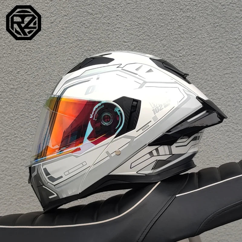 ORZ Adult Modular Flip Up Motorcycle Helmet DOT Safety Certified Dual Visor Removable Washable Liner Motorbike Racing Helmet