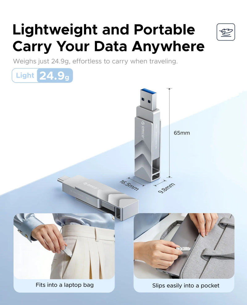 ORICO USB Flash Drive USB3.2 Gen1 400MB/s Dual USB-C and USB-A Mini Thumb Drive Memory Sticks for iPhone 15/16/17 Series PC