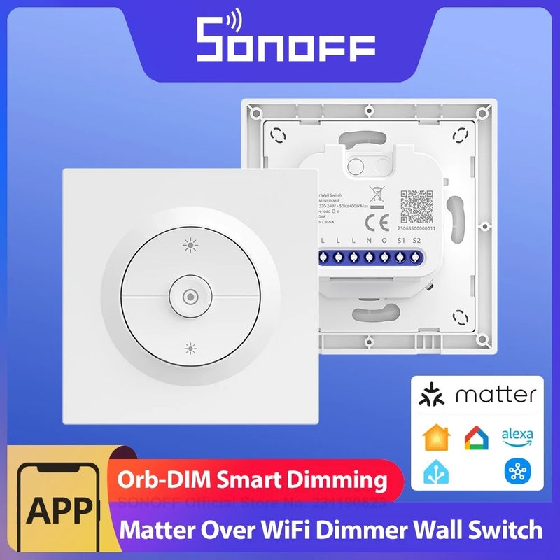 SONOFF Orb-DIM Matter over Wi-Fi Smart Dimmer Switch MINI-DIM-E Smooth Dimming No Flicker Energy Monitor Voice Alexa Google Home