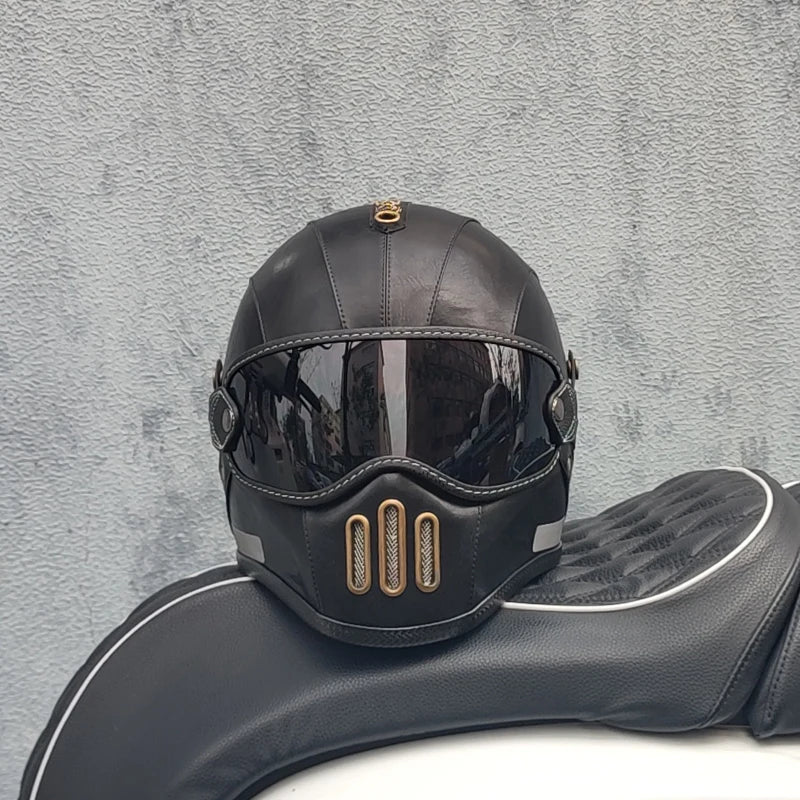 Retro ORZ helmet, fiberglass full face helmet, caf é racing driver, lightweight shell, motorcycle helmet, retro leather